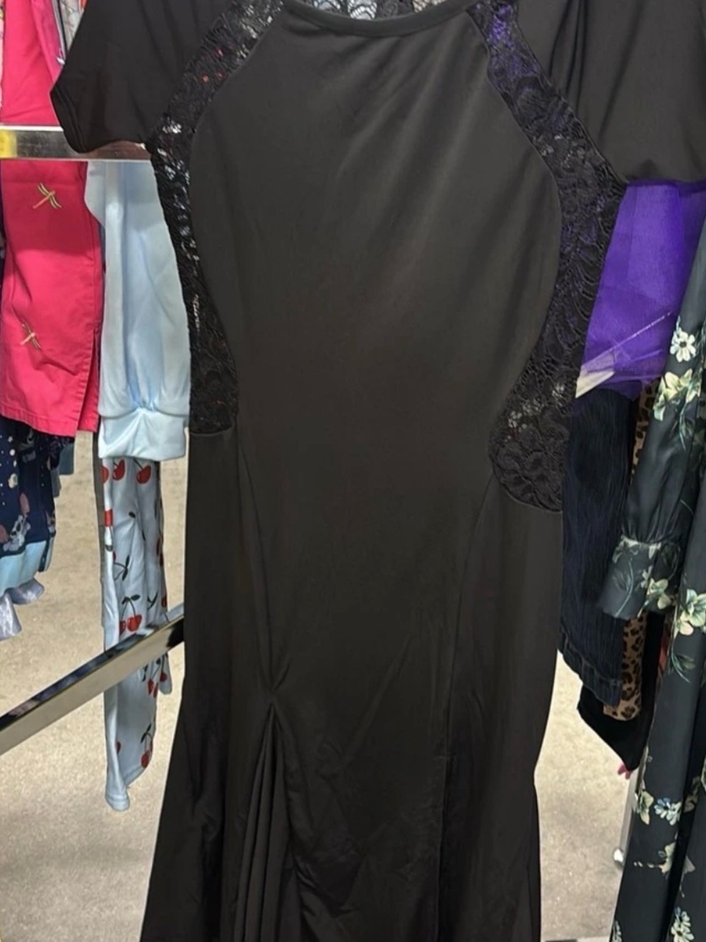 Black Maxi Dress with Lace Inset